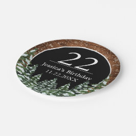 Prato De Papel Feliz Aniversário da Floresta Neve Negra