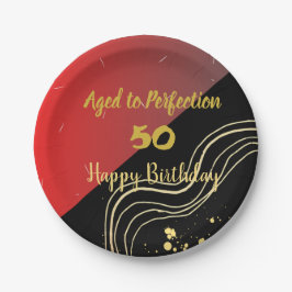 Prato De Papel Feliz Aniversário da Paleta de Cores Preta e Doura