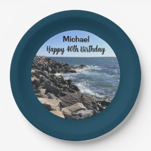 Prato De Papel Feliz aniversário de 40 anos Foto do Oceano Azul P