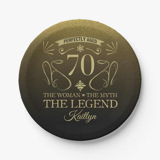 Prato De Papel Feliz Aniversário de 70 Feliz e Cachorro (Frente)