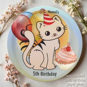 Prato De Papel Feliz Aniversário de Criança Feliz Gatinho 