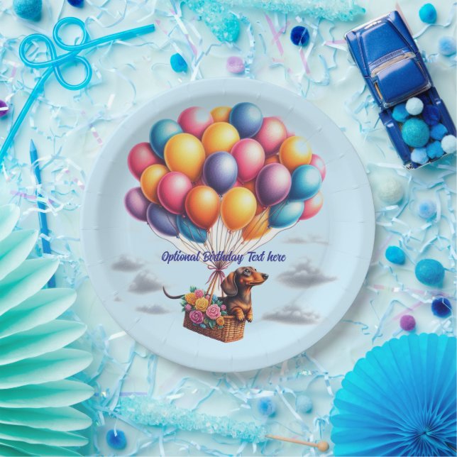 Prato De Papel Feliz Aniversário de Dachshund Balloons (Festa)