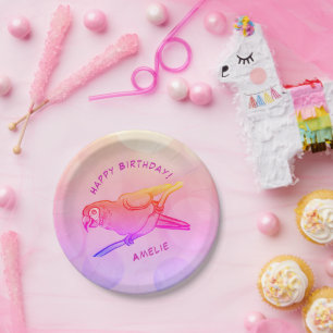 Prato De Papel Feliz Aniversário de Papagaio