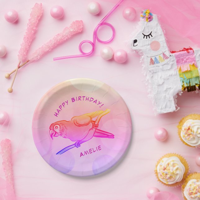 Prato De Papel Feliz Aniversário de Papagaio (Festa)