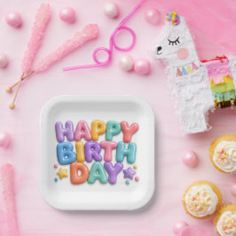 Prato De Papel Feliz Aniversário Design de Vidro Bolha Colorido