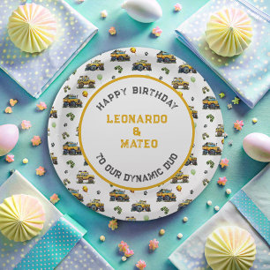 Prato De Papel Feliz Aniversário Dinâmico Duo Monstro Garotos Gêm