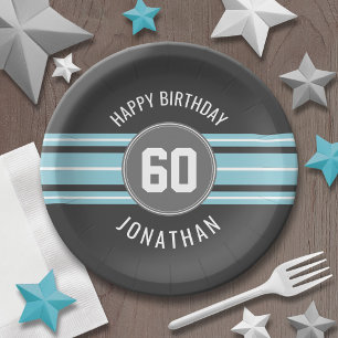 Prato De Papel Feliz Aniversário do Esporte Jersey Stripes Nome e