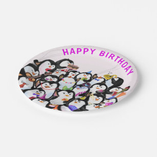 Prato De Papel Feliz aniversário do Partido Pinguim Plates de Pap