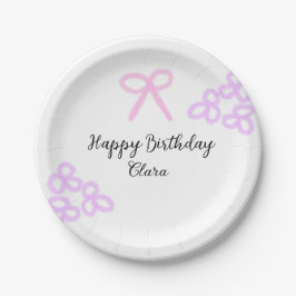 Prato De Papel Feliz aniversário do pastel floral roxo cor-de-ros