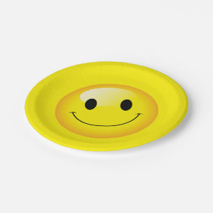Prato De Papel Feliz Aniversário do Rosto Amarelo Festa Emoji