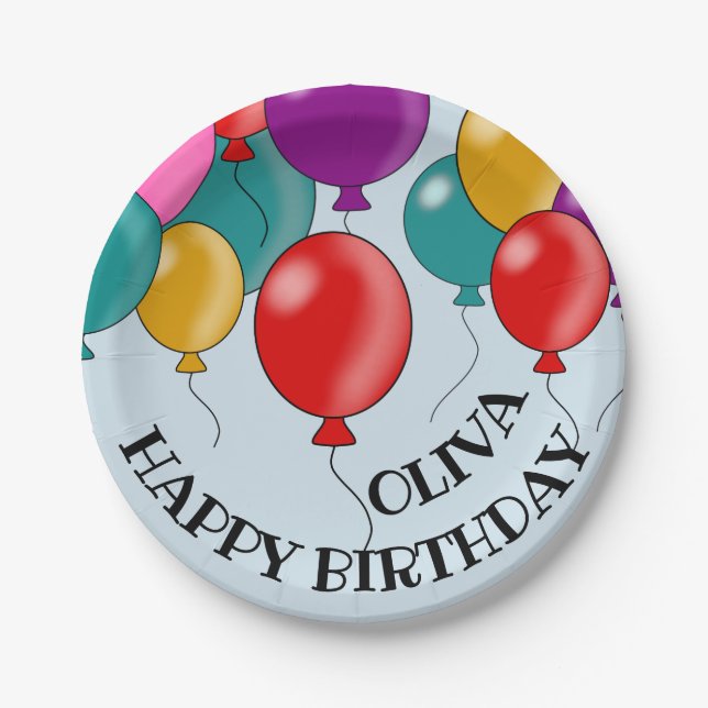 Prato De Papel Feliz Aniversário do Tratado do Balão de Cores (Frente)