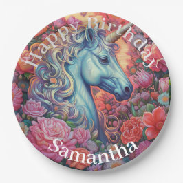 Prato De Papel Feliz Aniversário do Unicórnio Magnético