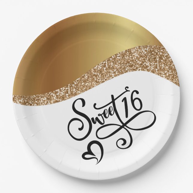 Prato De Papel Feliz aniversário, doce 16 (Frente)