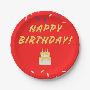 Prato De Papel Feliz aniversário em vermelho