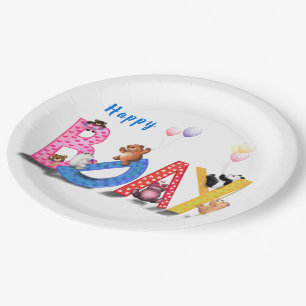 Prato De Papel Feliz Aniversário - Festa de Ursos Bebês Divers