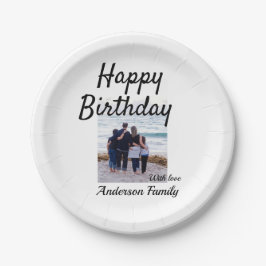 Prato De Papel Feliz aniversário foto familia nome elegante class