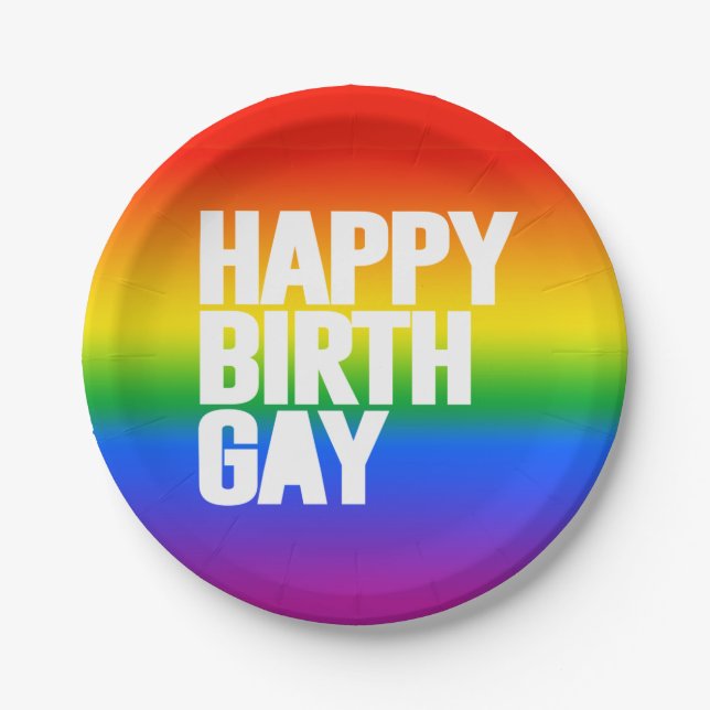 Prato De Papel Feliz Aniversário Gay (Frente)