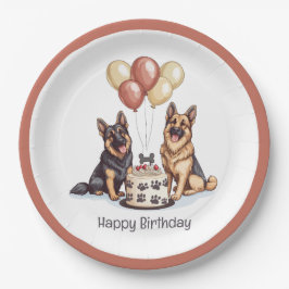 Prato De Papel Feliz aniversário German shepherd Cães Bolo de Ani