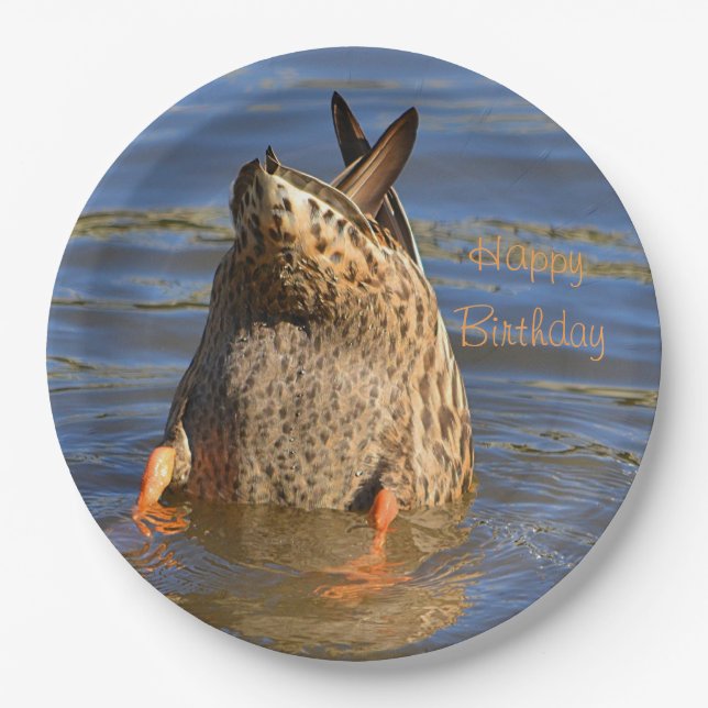 Prato De Papel Feliz Aniversário Gritando Pato (Frente)