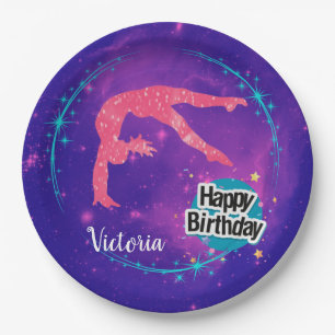 Prato De Papel Feliz Aniversário Gymnastics Galaxy Tumbling