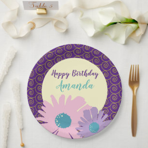 Prato De Papel Feliz Aniversário Jardim Floral