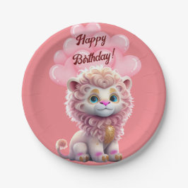 Prato De Papel Feliz Aniversário, Leão Rosa