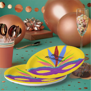 Prato De Papel Feliz Aniversário Máscara de Mascarada Roxo