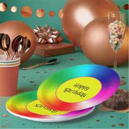 Prato De Papel Feliz aniversário Neon Rainbow Vorex