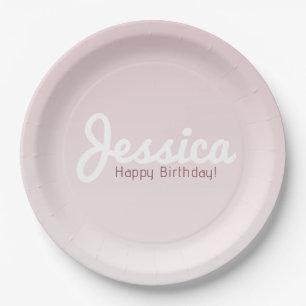 Prato De Papel Feliz Aniversário, Nome Personalizado   Rose Ombre