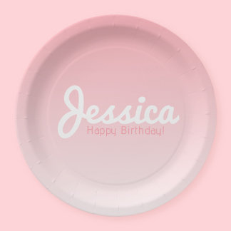 Prato De Papel Feliz Aniversário, Nome Personalizável | Rosa Rose