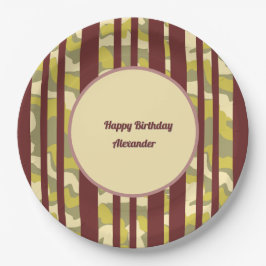 Prato De Papel Feliz Aniversário Padrão de Faixa de Camuflagem Ur