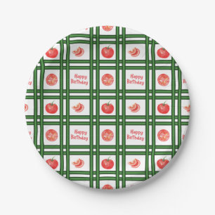 Prato De Papel Feliz Aniversário - Padrão de Tomate Fresco