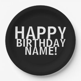 Prato De Papel Feliz Aniversário Para Você! Placa de papel preto 