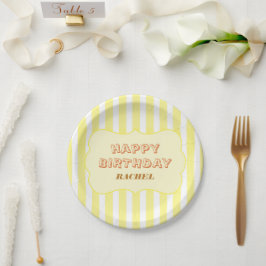 Prato De Papel Feliz Aniversário Personalizado com Faixa Amarela