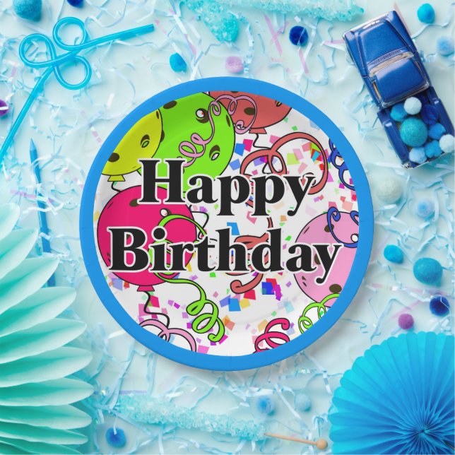 Prato De Papel Feliz Aniversário Pickleball Balões Confetti White (Festa)