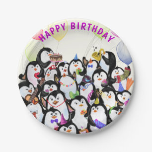 Prato De Papel Feliz Aniversário Pinguins