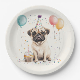 Prato De Papel Feliz Aniversário Pug Cachorro