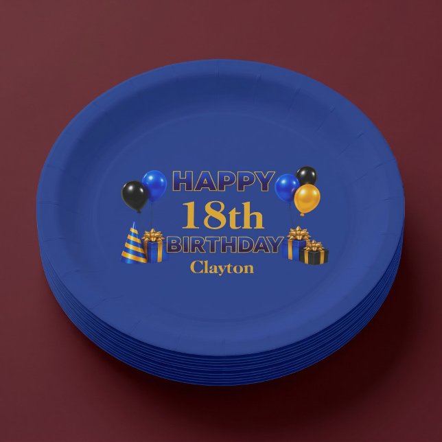 Prato De Papel Feliz Aniversário Qualquer Idade Azul (Criador carregado)