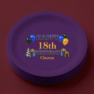 Prato De Papel Feliz Aniversário Qualquer Idade Roxo