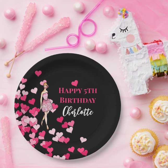 Prato De Papel Feliz Aniversário Rosas Rosa Rosa Vestido Coquetel (Festa)