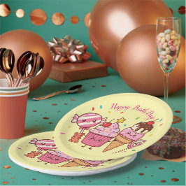 Prato De Papel Feliz Aniversário Sorvete & Doces – Desenho Animad
