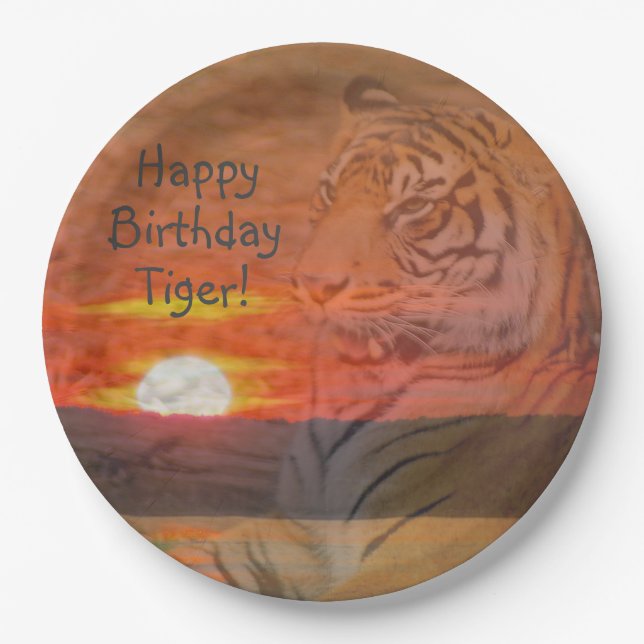 Prato De Papel Feliz aniversário Tigre! (Frente)