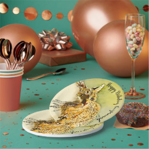 Prato De Papel Feliz Aniversário Vermelho Tabby Cat Whiskers Wat