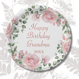 Prato De Papel Feliz aniversário Vovó Festa Floral Rosa Rosa