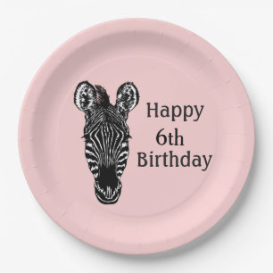 Prato De Papel Feliz Aniversário Zebra com Idade para Menina