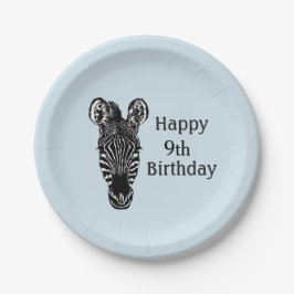 Prato De Papel Feliz Aniversário Zebra com Idade para Menino