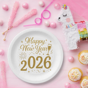 Prato De Papel Feliz ano novo 2026 Partes - Tablewa Festiva