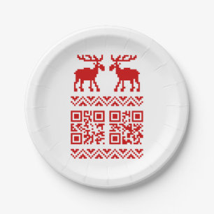 Prato De Papel Feliz ano novo de Código QR do Sweater de Natal F