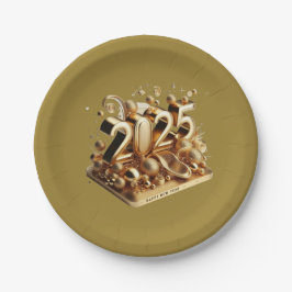 Prato De Papel feliz ano novo de tipografia do ouro 2025