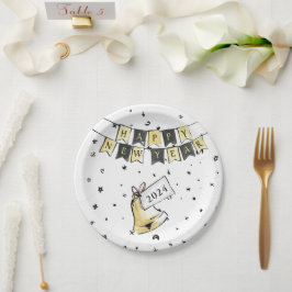 Prato De Papel Feliz ano novo Elegante moderno Partido Dourado Ne